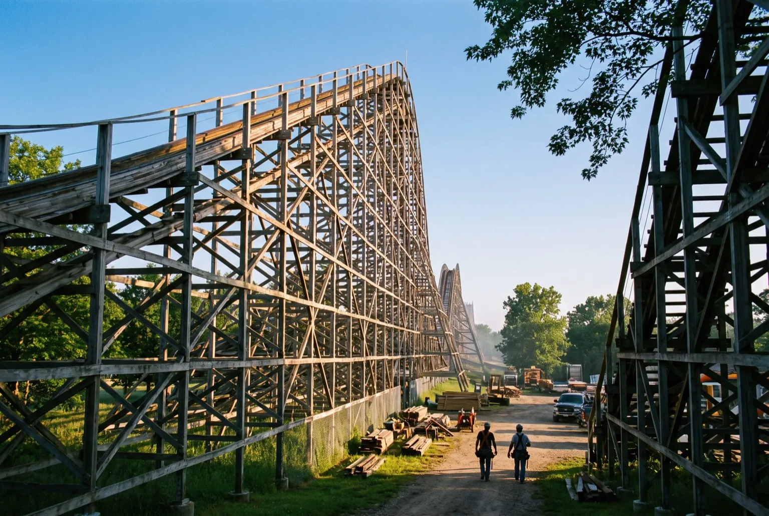 BENT — Wooden roller coaster works — the structure is built to move, Northumberland County, Pennsylvania